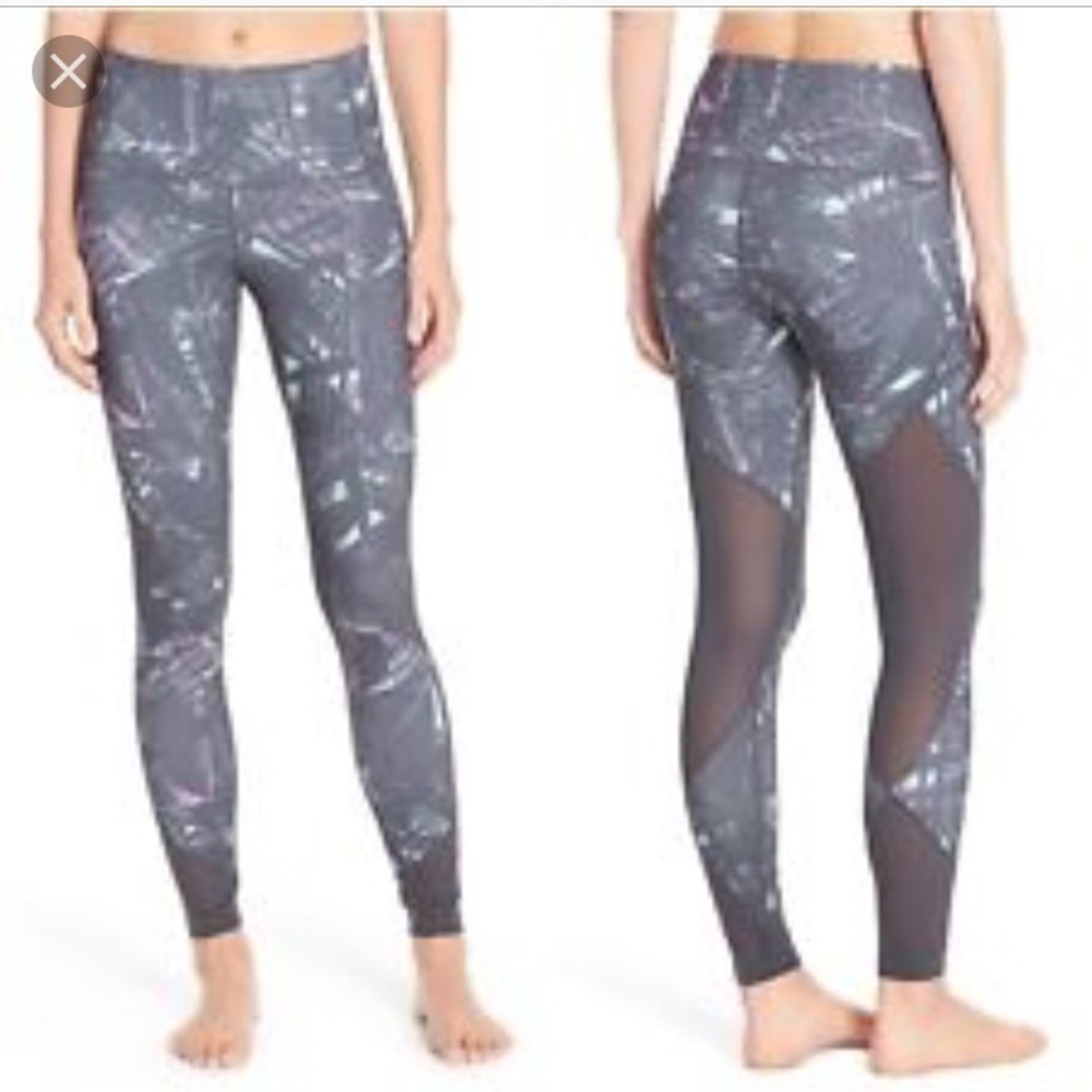 Zella gray cutout leggings mesh high waist